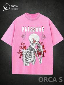 Unisex Urban-Style T-Shirt With A Skull Print And Distressed Effect, 100% Cotton, 220 Grams, Suitable For Concerts, Outdoor Activities, Vacations, Gifts, Outdoor Sports, And Other Occasions. EWCQ - 灰色 - 查看 6