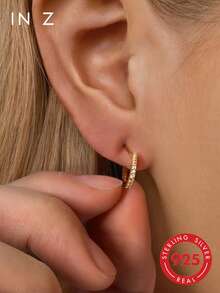 1pc Pure Silver Horseshoe Shaped Earring With Zirconia Stone, Comfortable Wear, Low Allergy, Suitable For Men And Women, 0.77cm Inner Diameter, Exquisite Jewelry Gift For Party And Birthday, Sold Individually (Not A Pair) - Multicolor - View 1