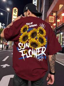 Manfinity Homme Camisetas de hombre con cuello redondo ajustado, mangas cortas, gráficos florales en colorido poliéster para el verano - Negro - Ver 12