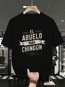 Men's T-Shirt With Spanish Phrases - Printed With The Slogan 'My Grandfather's Greatest', Mexican Saying In Spanish, Loose Fit, Casual Short Sleeve, Comfortable For All Seasons, Sizes S-3XL (My Grandfather's Awesome Phrases), Christmas - 黑色 - 查看 1