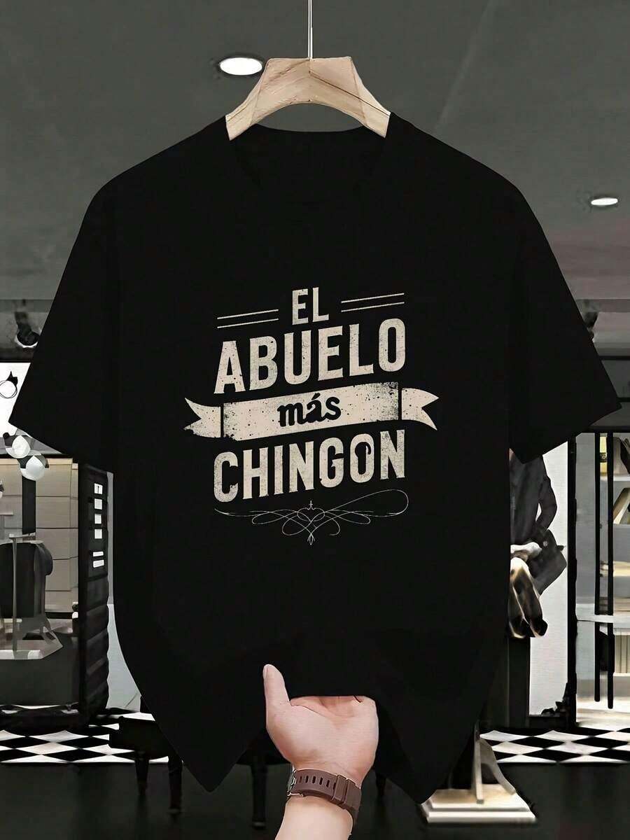 Men's T-Shirt With Spanish Phrases - Printed With The Slogan 'My Grandfather's Greatest', Mexican Saying In Spanish, Loose Fit, Casual Short Sleeve, Comfortable For All Seasons, Sizes S-3XL (My Grandfather's Awesome Phrases), Christmas - 黑色 - 查看 1