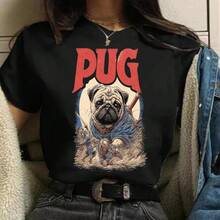 Camiseta de Verano para Mujer con Estampado de Perro Pug, Camisetas Gráficas de Manga Corta, Casual, Divertida, con Diseño de Animal, Estilo Urbano Y2k - Negro - Ver 4