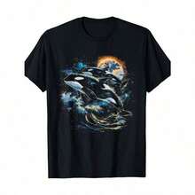 Camiseta Orca In Space Planets Stars Whale Lover - 100% Algodón - 220g - Negro - Ver 1
