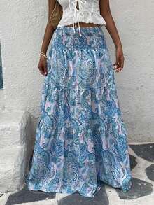 Women's Long Bohemian Print Skirt, Casual For Vacation And Everyday Wear, Spring/Summer - 藍色的 - 查看 3