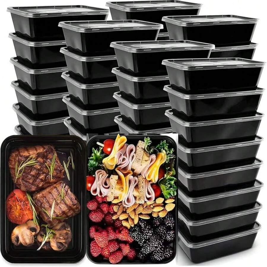 10/20/50pcs Wadah Penyimpanan Makanan yang Dapat Digunakan Kembali dengan Tutup, Kotak Bento Plastik dengan Sekat, Kotak Makan Siang, Kotak Bawa Pulang, Wadah Persiapan Makanan, Kotak Makan Siang yang Dapat Ditumpuk, Aman untuk Microwave - MultiWarna - View 1