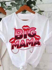 Camiseta de Mujer Big Mama Glitter Lips - Top Casual Brillante de Cuello Redondo y Manga Corta, Adecuada para Verano/Otoño, Blusa para Regalos, Camiseta de Algodón - Blanco 3 - Ver 10