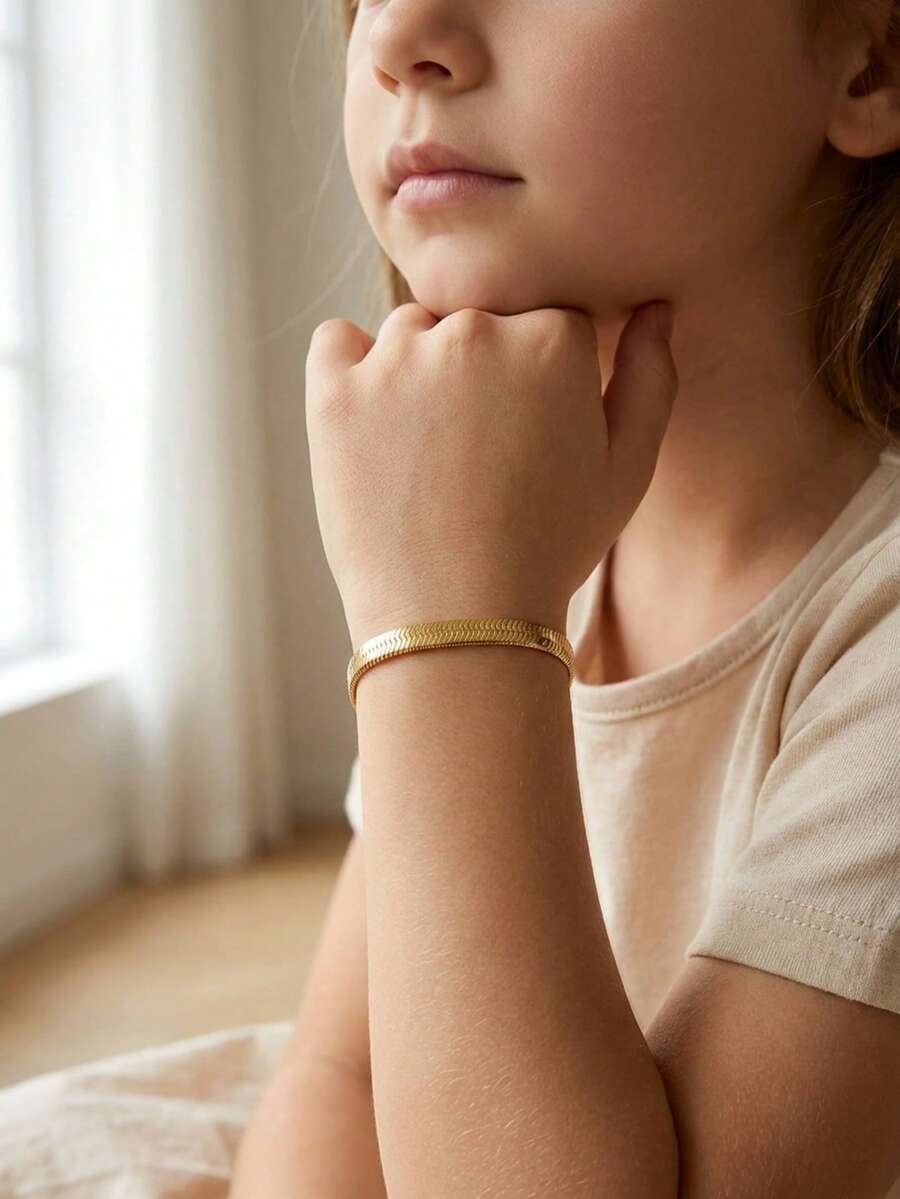 1 chiếc vòng tay dây xích xương cá bằng thép không gỉ mạ vàng 18K đa năng, tối giản, phù hợp cho thanh thiếu niên, unisex, mọi mùa. - Vàng - Xem 1