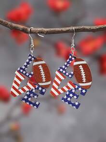 1 par de pendientes colgantes con diseño de letras "LOVE" en colores de la bandera estadounidense y fútbol americano, para mujeres y niñas, accesorios de joyería para el 250 aniversario del Día de la Independencia de EE.UU. - Multicolor - Ver 1