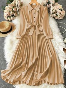 Women Midi Dresses - Khaki - View 7
