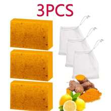 4Pcs Turmeric Wash And Care Three Piece Set,Tuemeric Facial Cleanser & Turmeric Soap Bar & Turmeric Face Scrub Pads,Face & Body Cleanser,Turmeric Cleansing Skincare Set, Deep Cleansing - Màu vàng - Xem 16