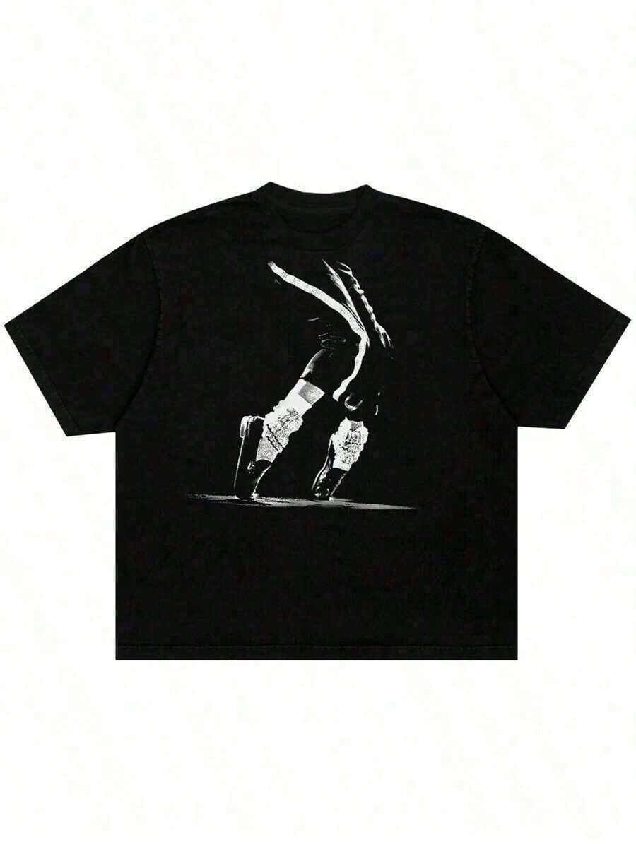 Camiseta gráfica vintage para mujeres, movimiento de baile, rey del pop, camiseta gráfica de Jackson de los 80s R&B – Y2K, camisetas retro de gran tamaño, ropa de calle de algodón con cuello redondo para el verano, para fans de la música pop, cultura R&B, camisetas para mujeres y hombres - Negro - Ver 1