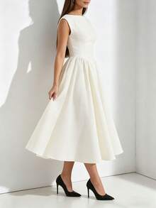 2026 Spring New European And American Women's Fashion Elegant Backless Dress Stylish Slim Sleeveless Solid Color Long Dress - 杏色 - 查看 3