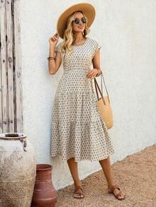 Vestido casual de mujer con estampado floral y volante en el bajo, para verano - Multicolor 2 - Ver 7
