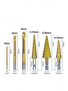 Bộ 6 mũi khoan phủ titan, mũi khoan bậc bằng thép tốc độ cao phủ titan, thích hợp để khoan gỗ và kim loại. - Nhiều màu - Xem 12