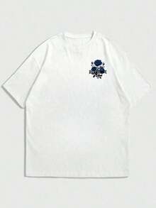Men's Short-Sleeved T-Shirt With Rose Print, Simple And Versatile, By Zrgoth. - White - View 5