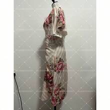 Vestido elegante de manga corta con volantes y cuello estampado, ideal para fiestas - Blanco marfil - Ver 6