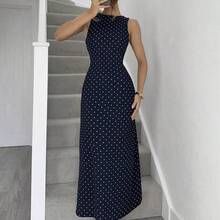 YijiaNvz  Vestido de verano sin mangas con lazo en la cintura y estampado de lunares elegante para mujer - Multicolor - Ver 5