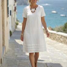 Nana's Women's Clothing Store Faunlyn Vestido corto de manga corta de unicolor casual de verano - Blanco y Negro - Ver 2