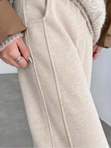 YI XUAN Pantalones anchos con forro térmico para mujer, pantalones rectos casuales térmicos de plátano cálidos para invierno - Albaricoque - Ver 3