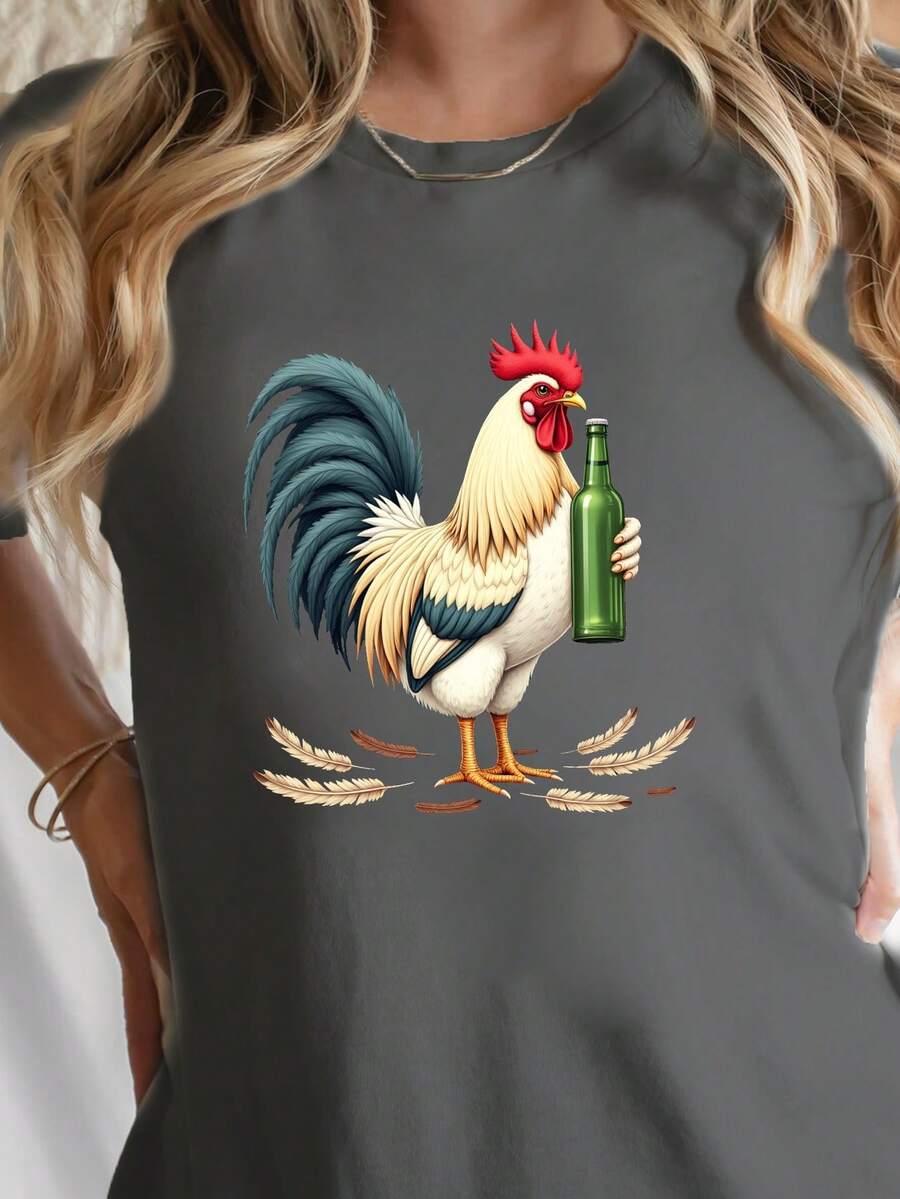 Talla grande - talla extra grande - camiseta de mujer, hecha de algodón puro, tela ligera y transpirable, diseño de cuello redondo, diseño estampado, corte de manga corta, adecuada para primavera y verano. - Gris Oscuro - Ver 1
