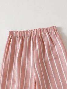 Left Mama Casual Striped Long Sleeve Shirt And Pants Set For Tween GirlsSpring/Autumn, School Style - Pink - View 6
