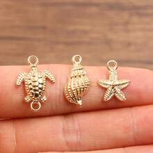 10pcs/30pcs Zinc Alloy Ocean Themed Pendants, Mixed With Silver/Gold Mermaid Tail, Seahorse, Seashell, Starfish, Heart, Geometric Shapes, Leaves, Musical Instruments Like Piano, Guitar, Microphone, Trumpet, Summer Beach Jewelry Making Supplies - Plated - View 5