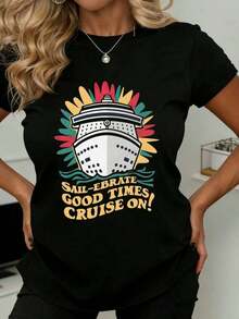 Camiseta con diseño de crucero Sail Ebrate Good Times para mujer, atuendo divertido para vacaciones, perfecto para viajes en crucero y escapadas de verano, adecuado para uso casual y deportivo. - Negro - Ver 7
