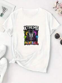 Camiseta de Manga Corta para Mujer Xtreme Paintball, Cuello Redondo, Cómoda, Estilo Moderno, Gráfica, Elástica, Top de Media MangaDaily Casual Round Neck Short Sleeve-Shirt Women - Blanco - Ver 7