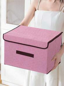 2/1 Large + Small/Set Pink Foldable Storage Box, Nordic Minimalist Style Non-Woven Fabric Material Rectangular Large Capacity Clothing Storage Box, Thickened Moisture-Proof Wear-Resistant With Lid Storage Box, Storage Organizer Box - Light Pink - View 8