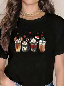 Camiseta casual para mujeres, Top con Gráfico de Caricatura Lindo,Regalo,Corte Unisex, Playera de 100% Algodón Puro de 180g de Alta Resistencia, Playera Casual de Moda para Mujeres con Cuello Redondo, Top de Manga Corta, Tela Duradera de Alta Calidad Adecuada para Todas las Estaciones, Playera con Tema de Fiesta, Playera para Mujeres Estilosa y Cómoda, Perfecta para Fines de Semana, Viajes, Compras, Actividades al Aire Libre o Tiempo de Ocio, Ropa Vintage para Mujeres, Ropa para Mujeres, Top Vintage para Mujeres, Top Lindo para Mujeres, Top de Algodón Lindo para Mujeres, Camiseta para Mujeres, Playera de Halloween, Playera del Día de Muertos,Playera de Acción de Gracias - Negro - Ver 1