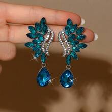 1 Pair Elegant Crystal Rhinestone Waterdrop Dangle Earrings, Suitable For Wedding, Party, Banquet, Gift For Wife/Girlfriend - Plant Water Drop Earrings - View 7
