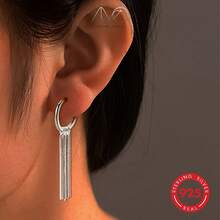 925 Silver Long Tassel Geometric Earrings For Women, Suitable For Daily, Vacation, Party Wear, Holiday Gift - Silver - View 8