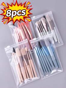 8pcs Makeup Brush Set, Portable Muted Color Makeup Brushes, Soft Hair Blush & Eyeshadow Brushes, Makeup Tools - Portable - View 1