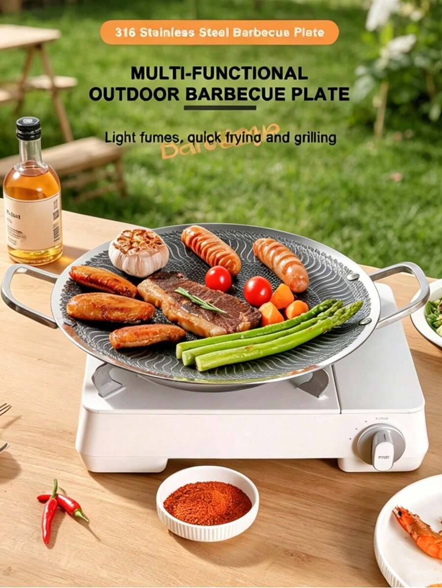 1pc Thick High-Quality Dragon Scale Pattern 316 Stainless Steel Non-Stick Barbecue Tray, Portable Outdoor Grill Pan, Multi-Function Frying Baking Tray For Home, Outdoor Picnic Grill, Easy To Clean Non-Stick Grill Pan - 316 Stainless Steel Baking Pan - View 1