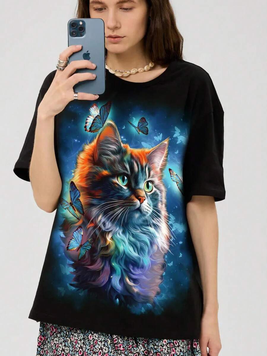 The Most Popular Women's T-Shirt Of 2026! A , Youthful, Lightweight, And Casual Short-Sleeved T-Shirt With An Adjustable Fit. The Material Is Durable And Reliable! - 黑色的煙霧 - 查看 1