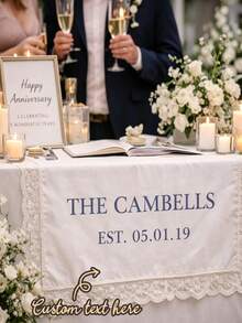 Personalized Wedding Welcome Tablecloth, Custom Last Name & Date Trim Table Cover, Romantic Gift & Decor For Bridal Receptions,Customizable Newlyweds Name & Date Sign-In Cover, Unique Keepsake Decor For The Couple, Rustic Fabric Sign For Outdoor Or Garden Wedding(Lace Trim Not Included) - Multicolor - View 3
