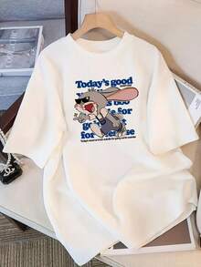 Camiseta de manga corta para mujer presenta un estampado de conejos de dibujos animados y es perfecta para un look casual de primavera, verano y otoño al estilo Y2K.Tiene cuello redondo. OIPO - Blanco - Ver 2