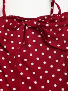 Vestido con estampado de lunares estilo francés vintage con espalda descubierta y cintura anudada, color rojo, para mujer - Blanco - Ver 9