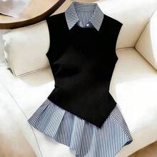 Fengyu Women's Clothing Store  Camisa casual de mujer a rayas de color negro, de corte ajustado y estilizador - Rosa - Ver 2