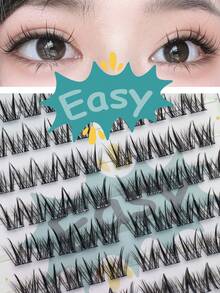 100pcs/Set D-Curl Glue-Free Double-Tip Cat Ear Cartoon Lashes, Fluffy Curly Segmented 3D Lashes, Waterproof, Suitable For Beginners, Easy To Wear, Portable - View 3