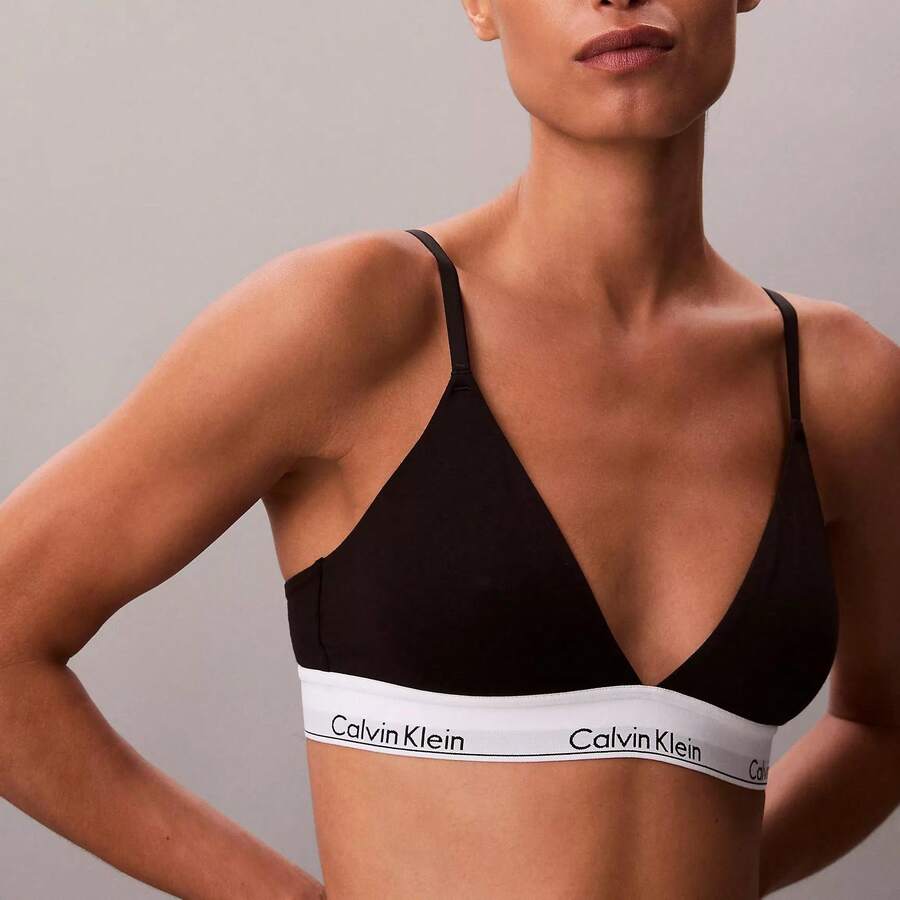 Calvin Klein Icon Cotton Modal Lightly Lined Triangle Bralette QF8498 - 黑色 - 查看 1