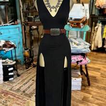 guang zhou mi qian shang mao  Vestido largo sin mangas de cuello en V profundo de unicolor para mujer - Naranja - Ver 2