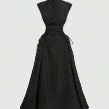 Nana's Women's Clothing Store  MOD Vestido largo con cuello de cheongsam y corbata cruzada con falda maxi, estilo chino, para mujer, atuendo de brunch, ropa de bruja, novia cadáver - Negro - Ver 1