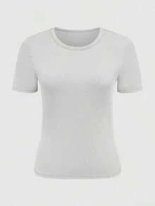Set de 3 camisetas casuales de manga corta y cuello redondo de corte slim para mujer - Multicolor - Ver 5