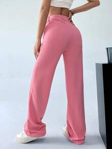 Pantalones rectos de traje sólidos para mujer en otoño/invierno - Rosa - Ver 2