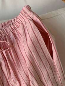 Pantalones a rayas rosas para mujer, vacaciones de verano - Rojo - Ver 5