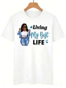 "New For 2026" Women's Short Sleeve T-Shirt With Round Neck And Letter Print, Graphic Tees, Women's Tops, Cotton T-Shirt - 白色4 - 查看 6