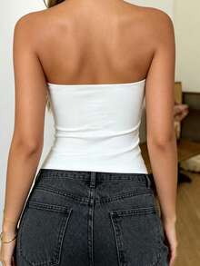 Women's Strapless Tube Top, Solid Color, Elastic Slim Fit, Camisole Tank Top, Fashion Basic Tank Top, Spring/Summer, White - White - View 3