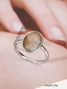 1pc Minimalist Oval Labradorite Stone Ring, Gold/Silver Plated Statement Ring, Vintage Boho Style, Women's Daily & Party Jewelry Gift - Personalized Rings - View 4