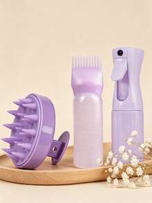 3Pcs Hair Care Tools Set - Scalp Massager Shampoo Brush, Root Applicator Bottle, Continuous Fine Mist Spray Bottle For Hair Styling - Multicolor - View 7